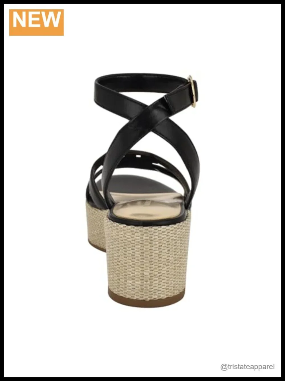 Faux Leather Platform Wedge Sandal with Ankle Strap and Buckle
